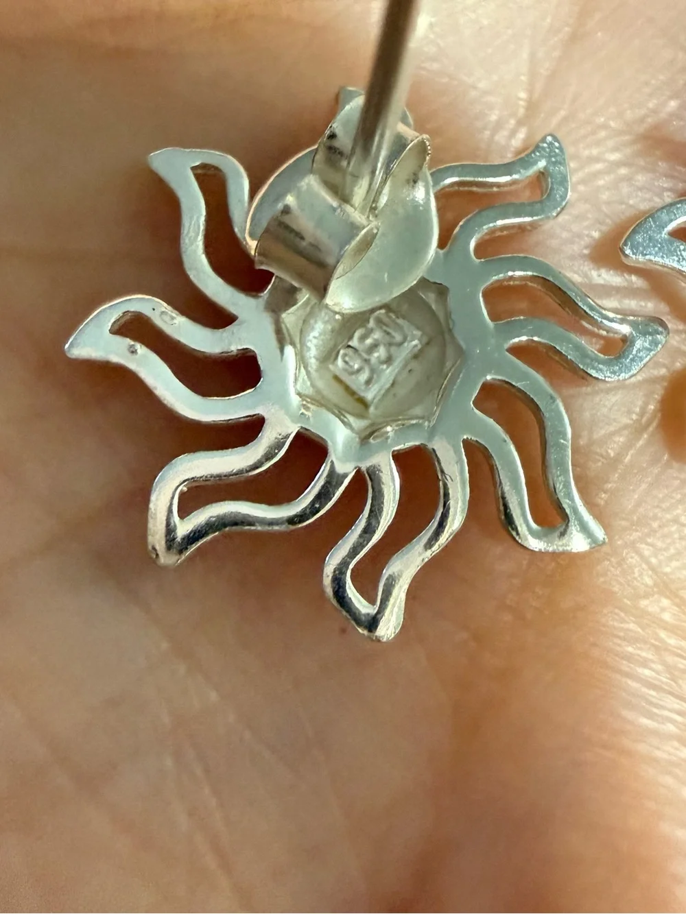 Set of earrings and sun charms in sterling silver 950 Made in Peru 20mm